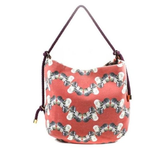 Missoni Red Canvas Shoulder Bag With Blue Grey And White Abstract Shell - Picture 1 of 6